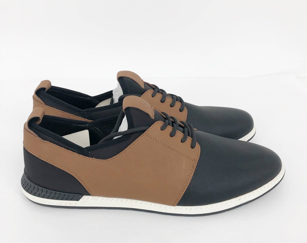 Aldo Mens Chase Casual Sneakers 13 Tan Black Lace Up Low Top Leather Modern NWOB